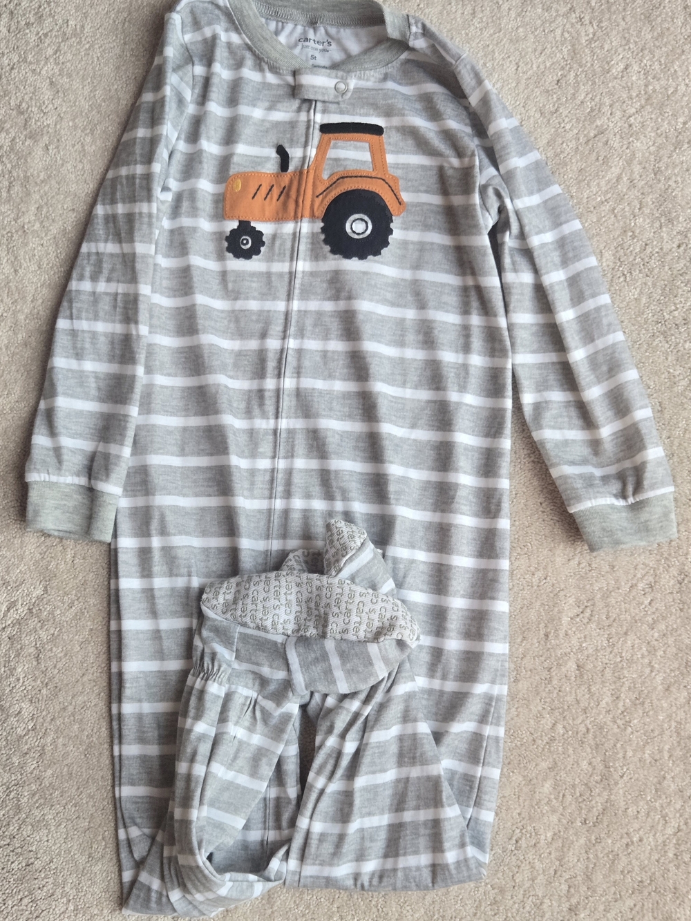 Carter's Gray Striped Kids Pajamas with Orange Tractor